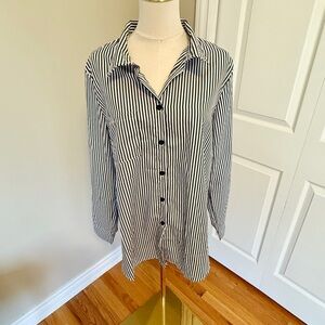Navy and White Striped Button Down, perfect for casual formal or cover up